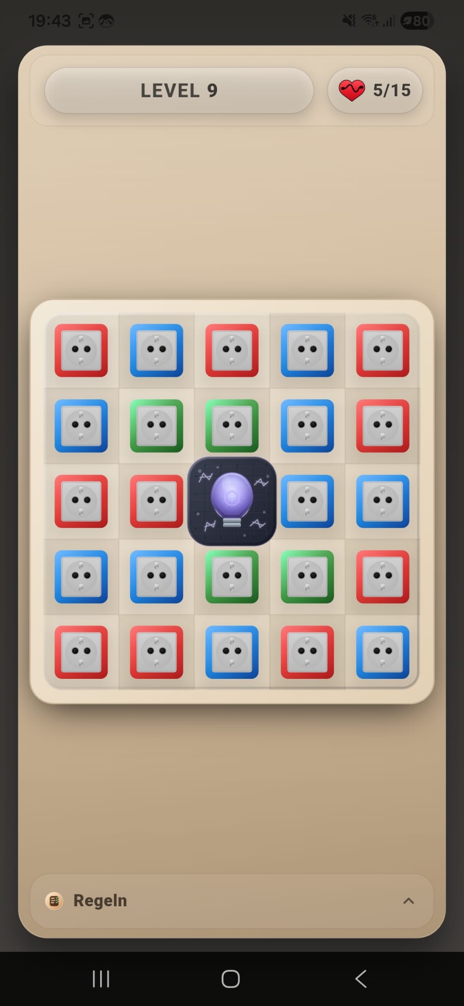 Gameplay in Lights On mit verbundenen Steckdosen