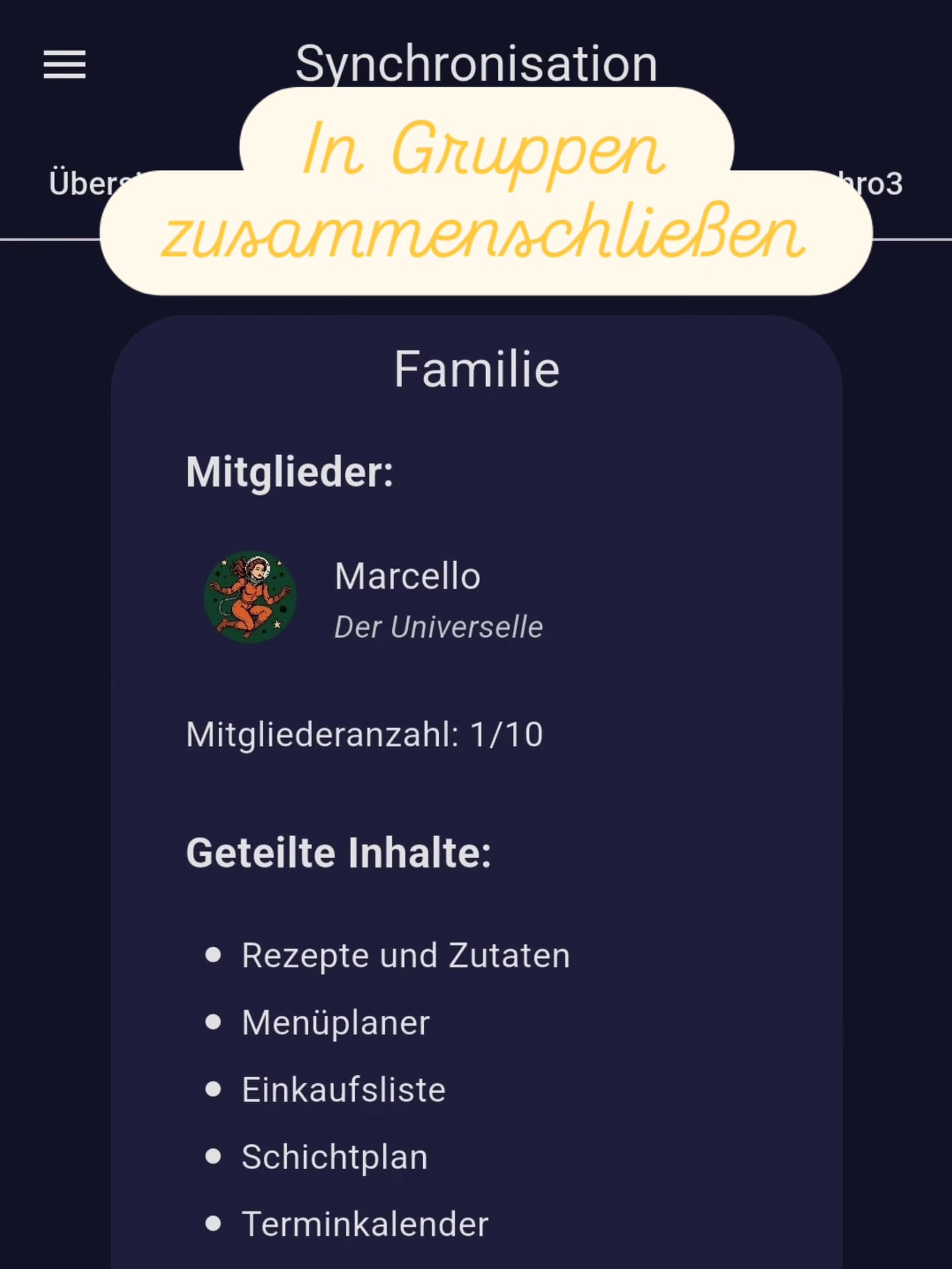 Geteilte Inhalte in einer Organito Gruppe