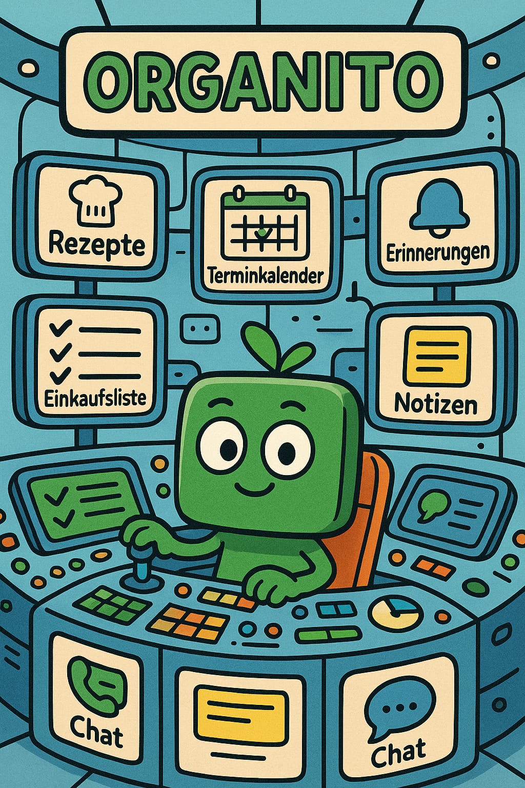 Organito Modulgrafik mit Einkaufsliste und weiteren Bereichen