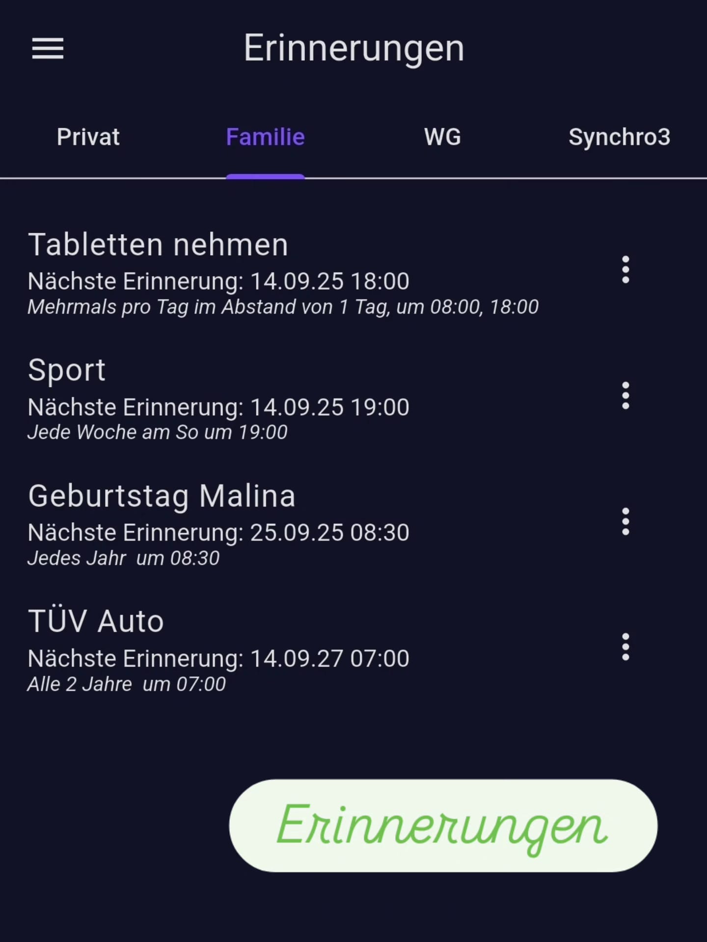 Erinnerungen in Organito für wiederkehrende Aufgaben