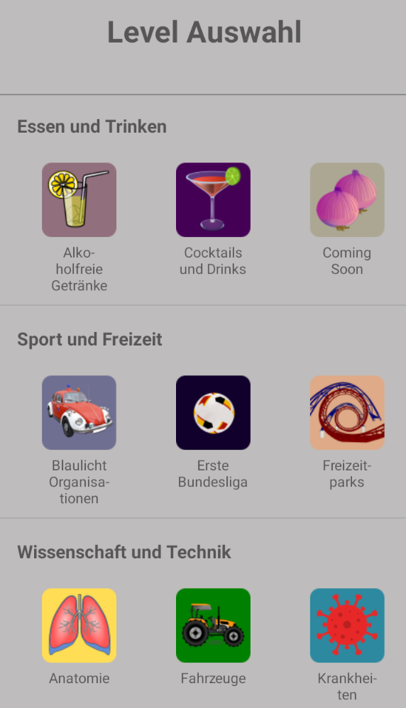 Kategorieauswahl in Quizcrack