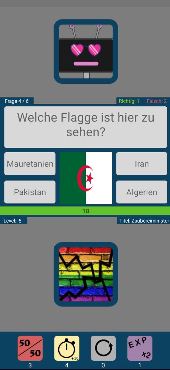 Quizfrage in Quizcrack mit Antwortoptionen