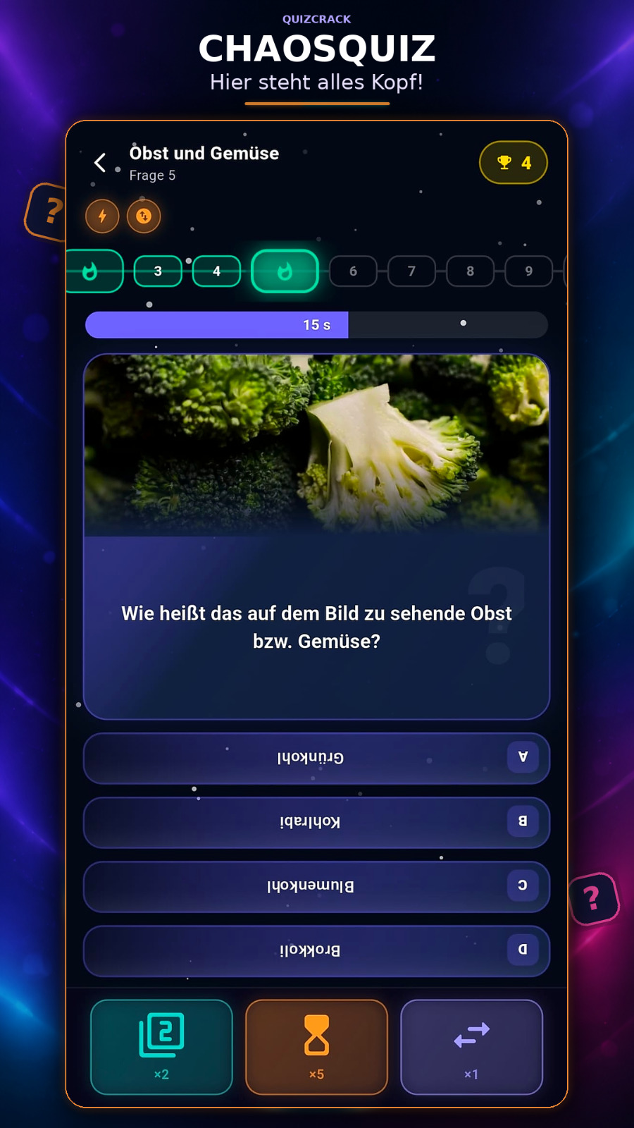 Chaosquiz mit auf dem Kopf stehenden Antworten